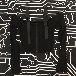 Black techwear buckle crop top cybergoth goth apocalyptic industrial clubkid